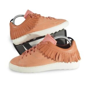 ESSEutESSE‎ Leather Fringe Trim Fashion Shoes Women 9-9.5 Coral Low Top Sneakers